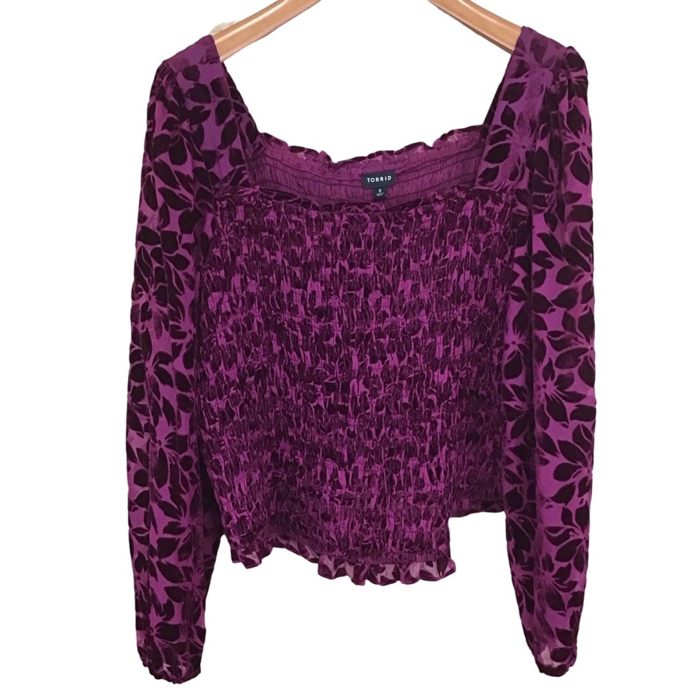 Torrid Velvet Smocked Top 3X Wine Square Neck Whimsigoth Fairy